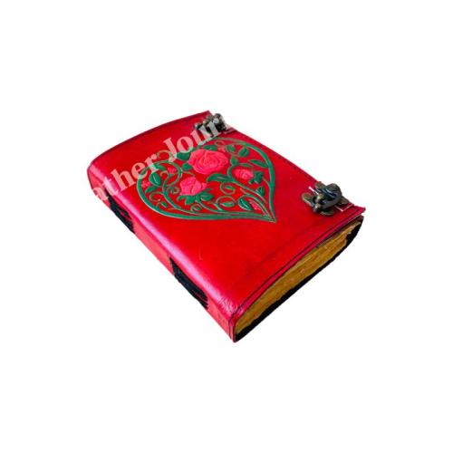 Antique Flower Heart Leather Journal Rose Embossed Charcoal Book of Shadows Prop Handmade Paper Personal Organizer Gift for Him